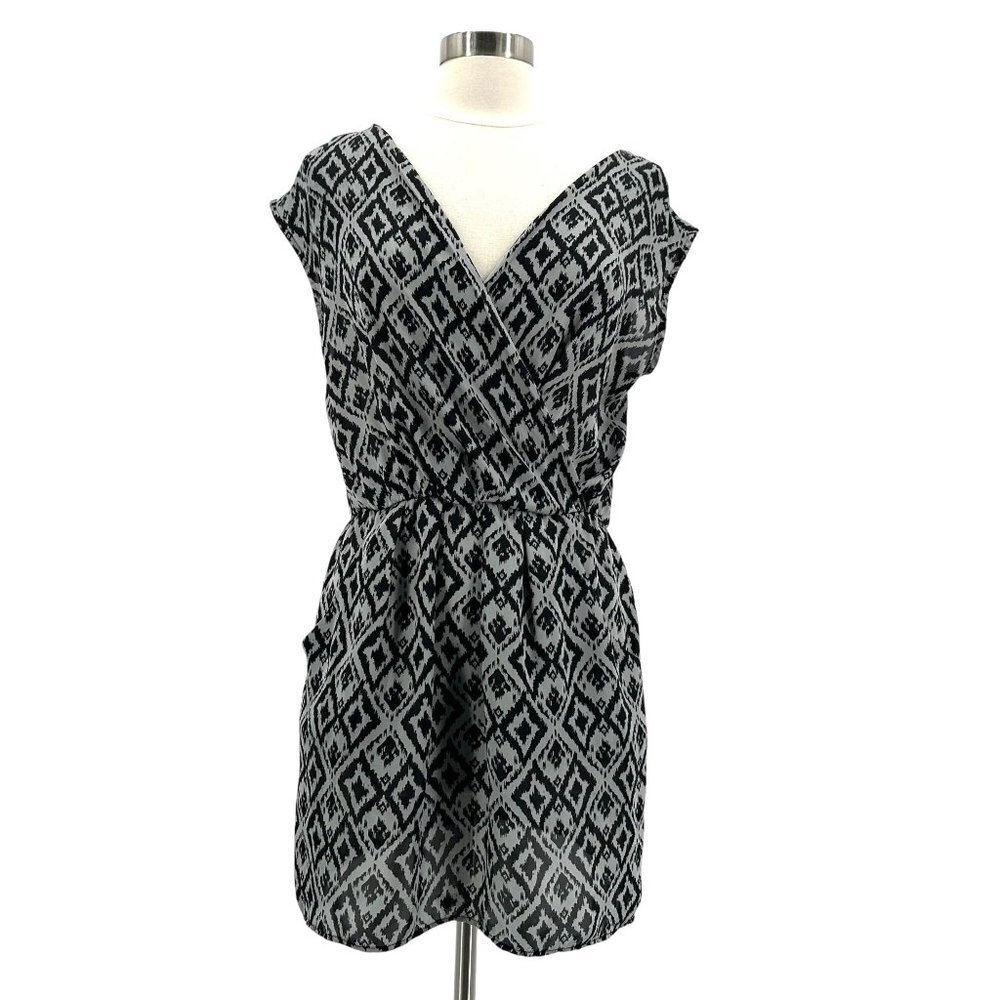 GLAM Satin Retro Western Gray Black Short Mini Dress Womens Medium